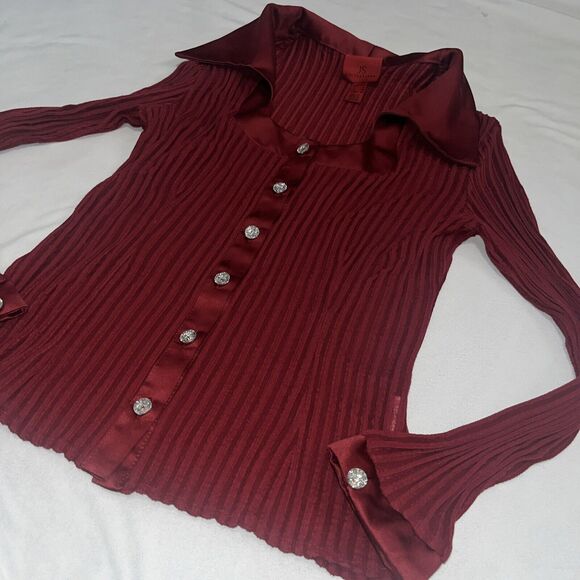 Vintage Designer JS Collections Ruby Red Vixen Blouse Sz 10 Crystal Buttons - Picture 7 of 12